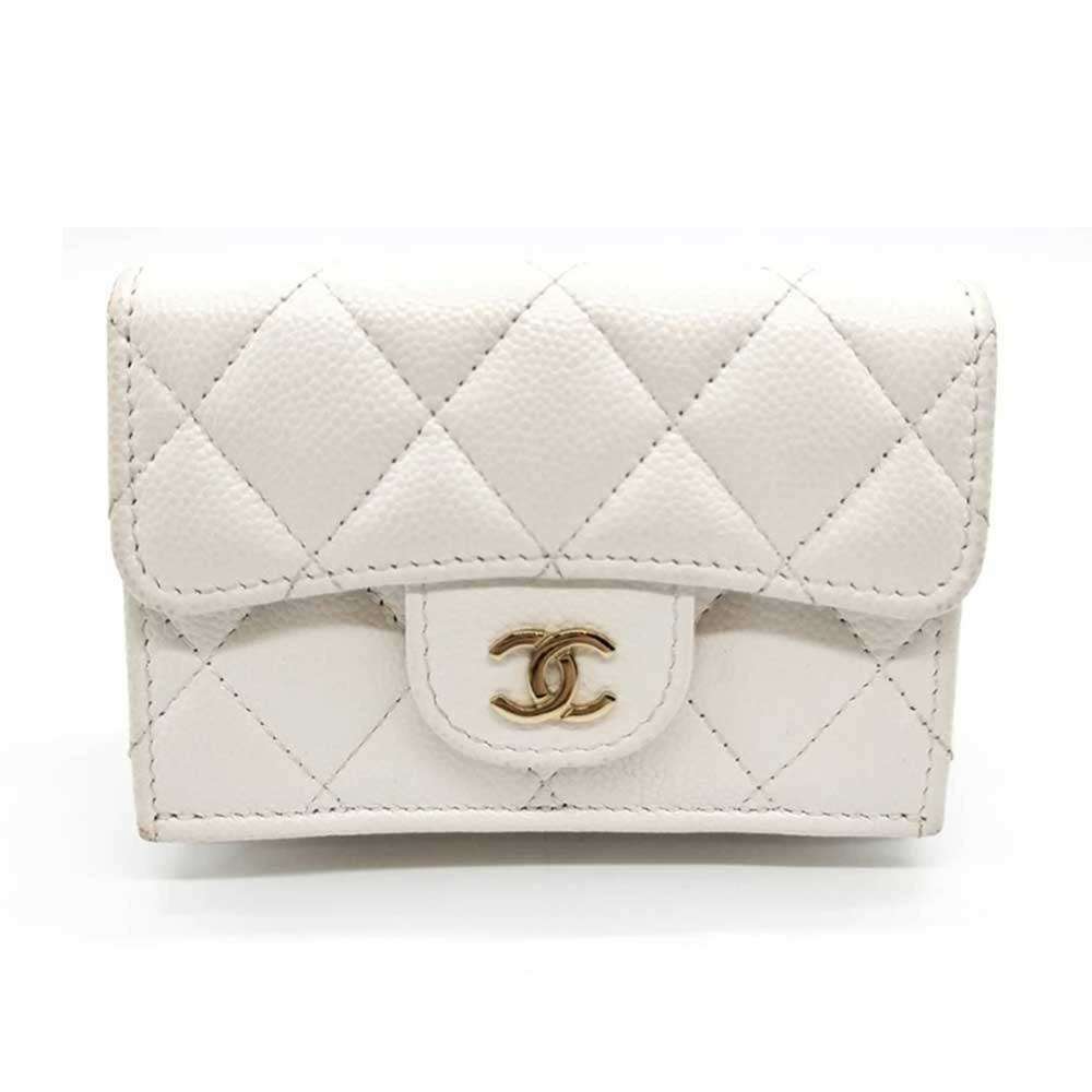 CHANEL White Caviar Leather Wallet